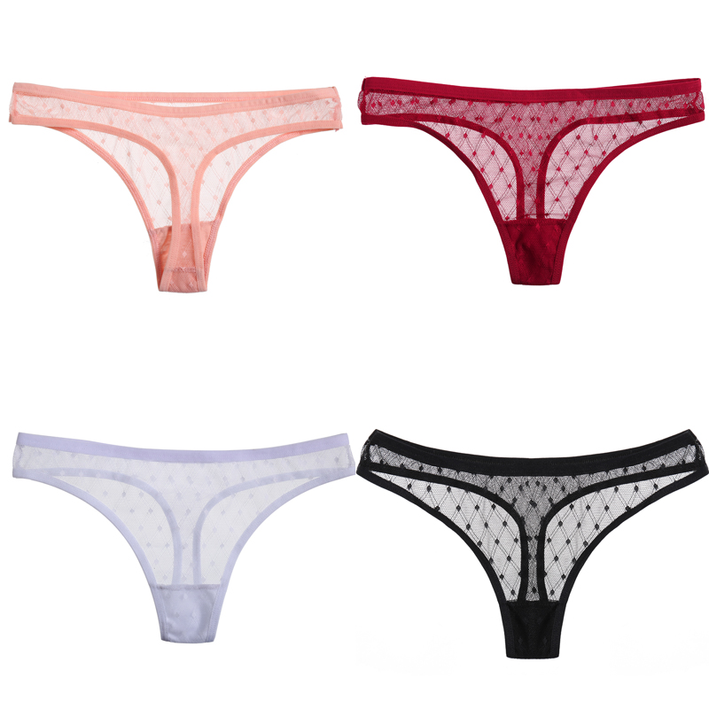 Quần lót G-string trong suốt họa tiết chấm bi mặt sau kiểu dáng T-back thời trang dành cho nữ M-XL