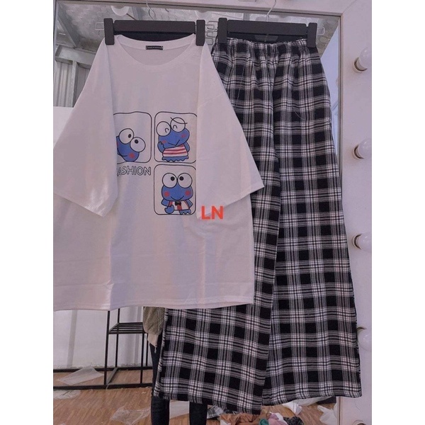 Sét áo mắt ếch+quần kẻ đen LN11