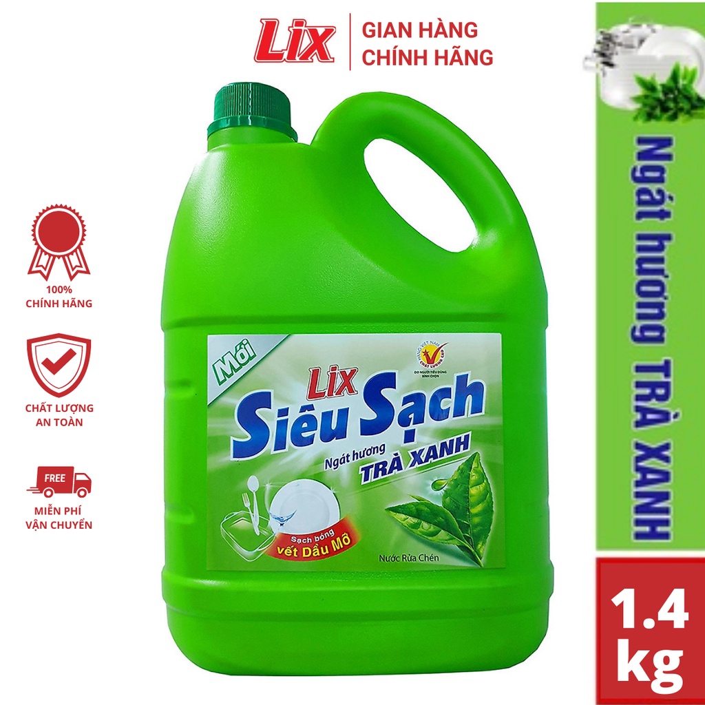 Nước Rửa Chén Lix Siêu Sạch Hương Trà Xanh 1.4Kg N8106 thơm dịu sạch bóng