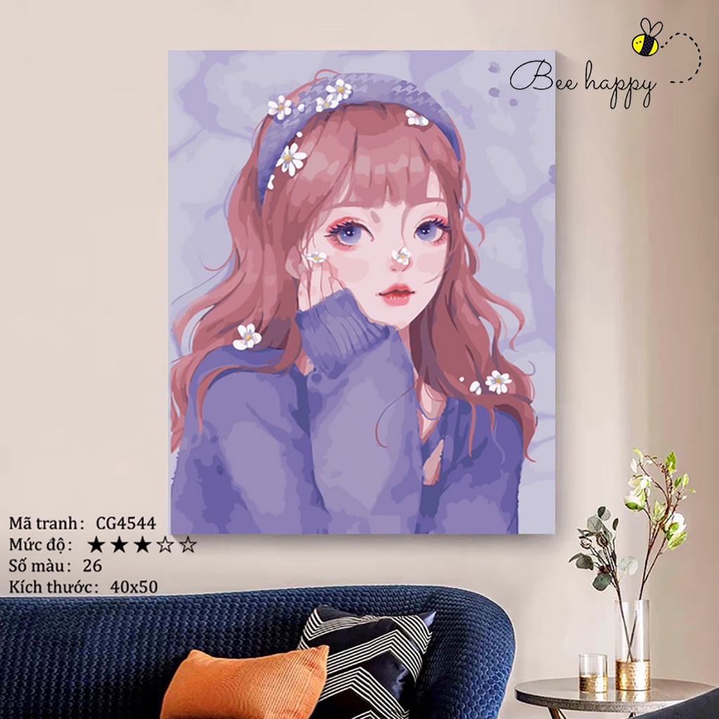 Tranh tô màu theo số Nàng thơ BEE HAPPY cao cấp màu 5ml 2 bộ cọ có sẵn mã CG4544