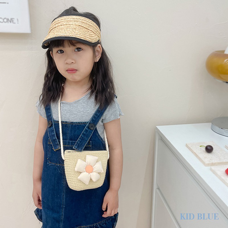 Túi Đeo Chéo Đan Lát Đính Hoa Phong Cách Phương Tây Dành Cho Bé Gái