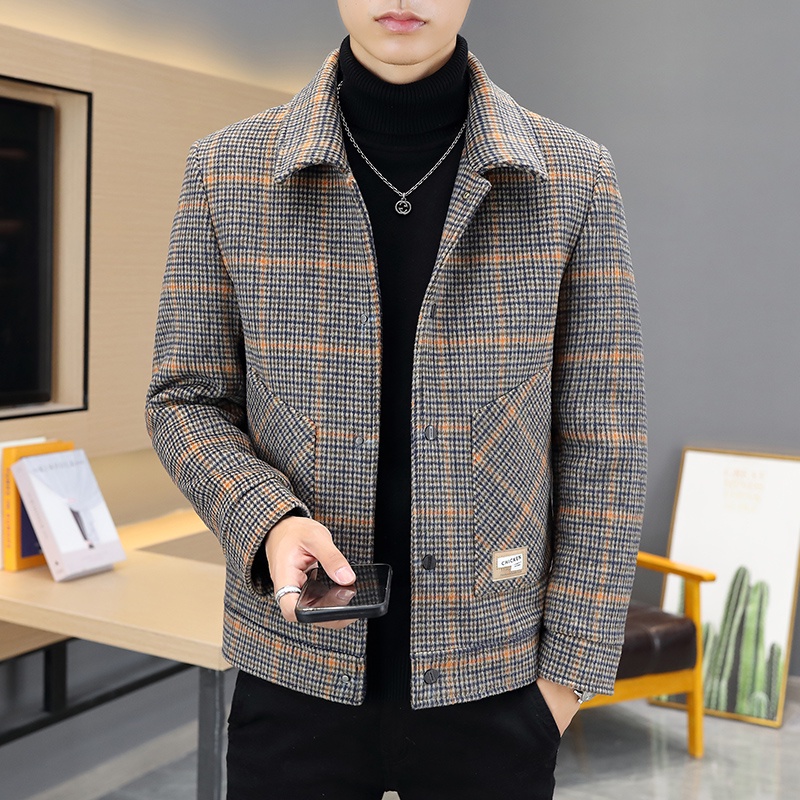 Áo khoác dạ nam hàn quốc dáng ngắn kẻ caro thời trang cao cấp