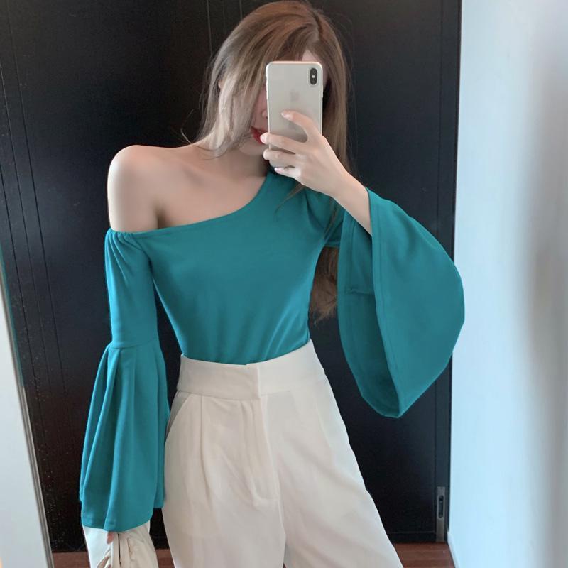 COZOK Áo Thun Tay Dài Lệch Vai Quyến Rũ Hợp Thời Trang