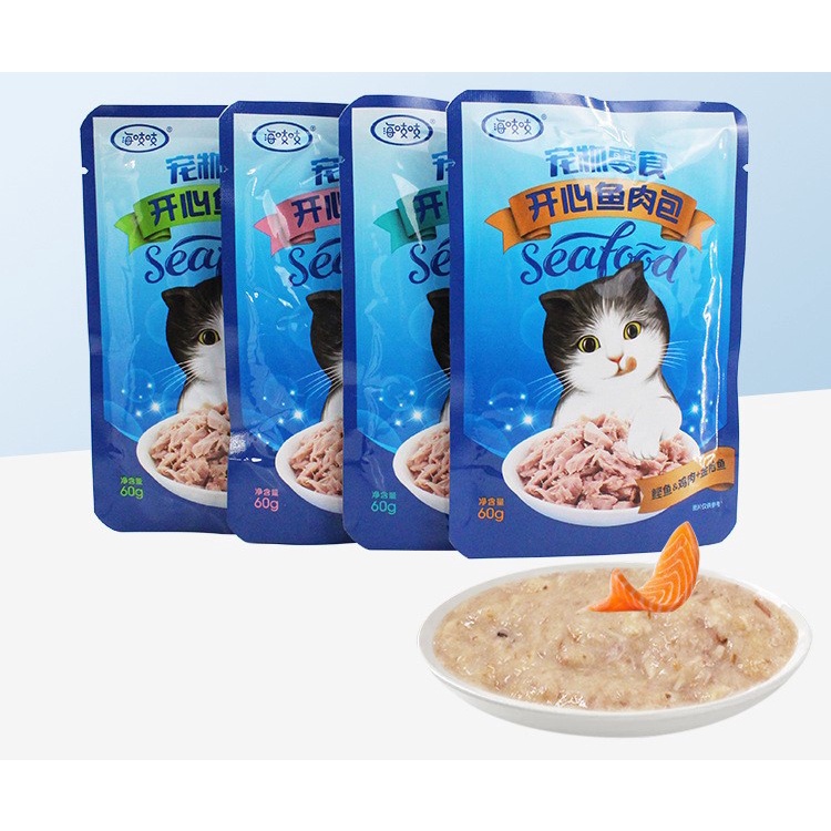 Pate thức ăn ướt cho mèo SEAFOOD sốt cá mềm - gói 60g