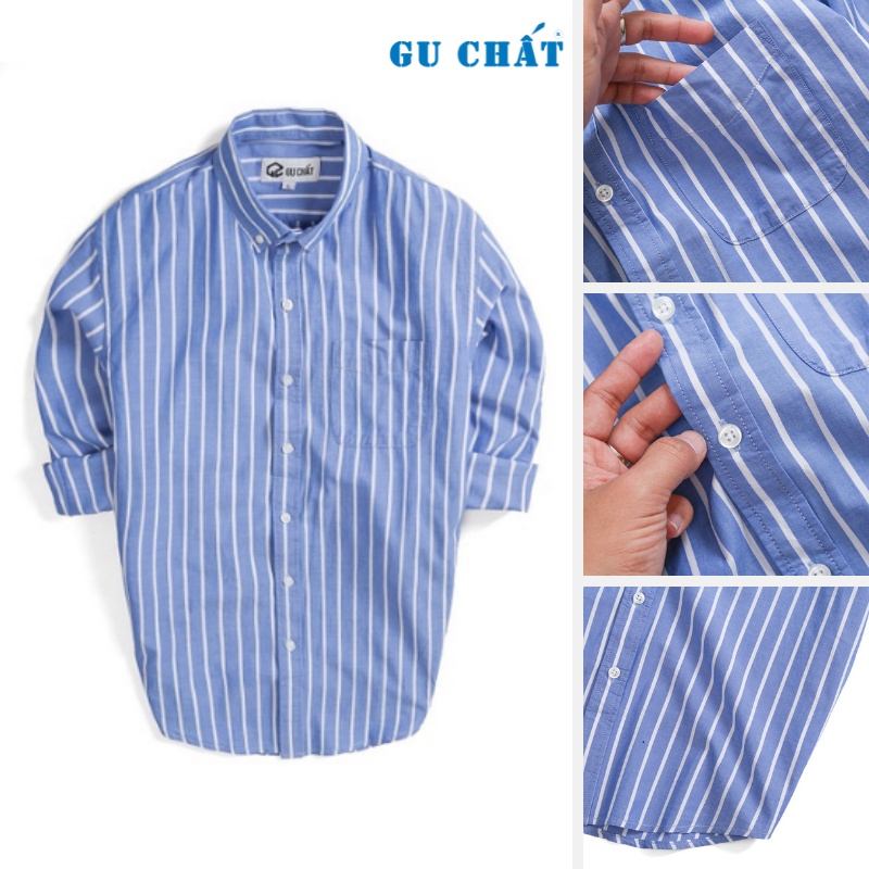 Áo Sơ Mi Nam Tay Dài Kẻ Sọc GU CHẤT, Phong Cách Đơn Giản, Chất Vải Cotton Cao Cấp, Mềm Mịn - GUSGC01