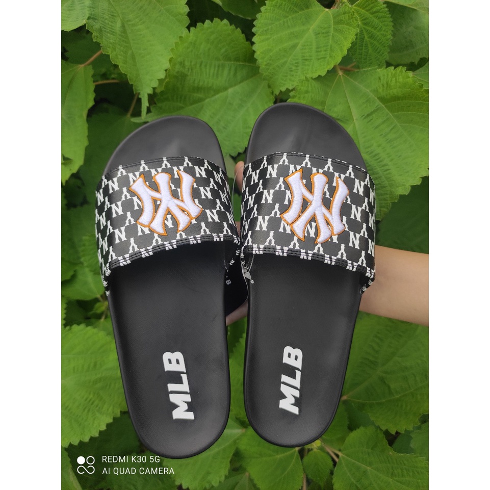 Dép unisex  ❤️FREESHIP + Hộp❤️ dép mlb ny bóng chày quai ngang thể thao nam nữ Thêu NY - NY nỗi chất xịn kèm tag mác gv