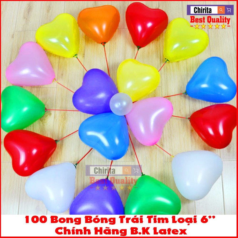 Bong Bóng Trang Trí Sinh Nhật Nhiều Màu 100 CÁI - Bong Bóng Sinh Nhật Hình Tròn, Trái Tim CHIRITA