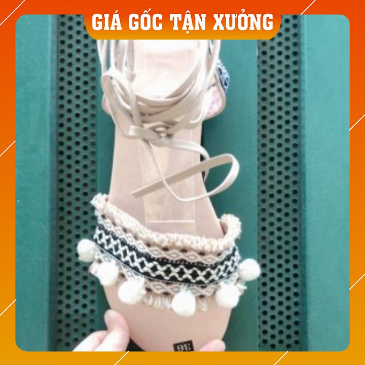 Giày sandal thổ cẩm cột dây màu da (hình thật) [CÓ SẴN]