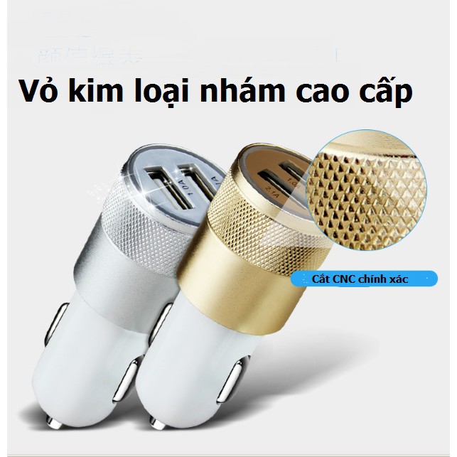 Tẩu sạc ô tô 2 cổng cao cấp vỏ kim loại nhám JM88