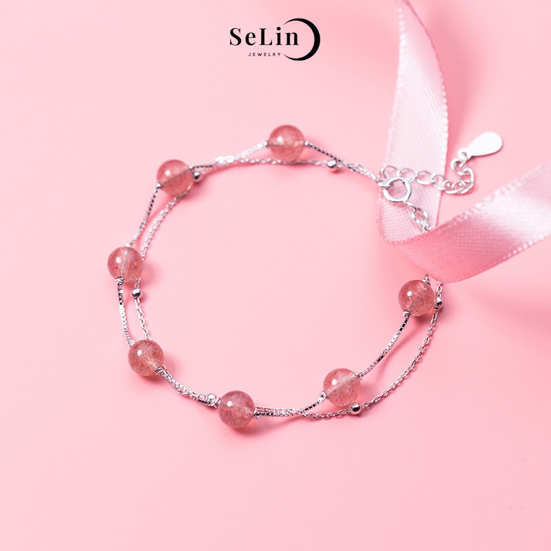 Vòng tay bạc lắc tay bạc nữ 925 đá màu đỏ mặt trăng phong thuỷ nữ tính SELIN JEWELRY