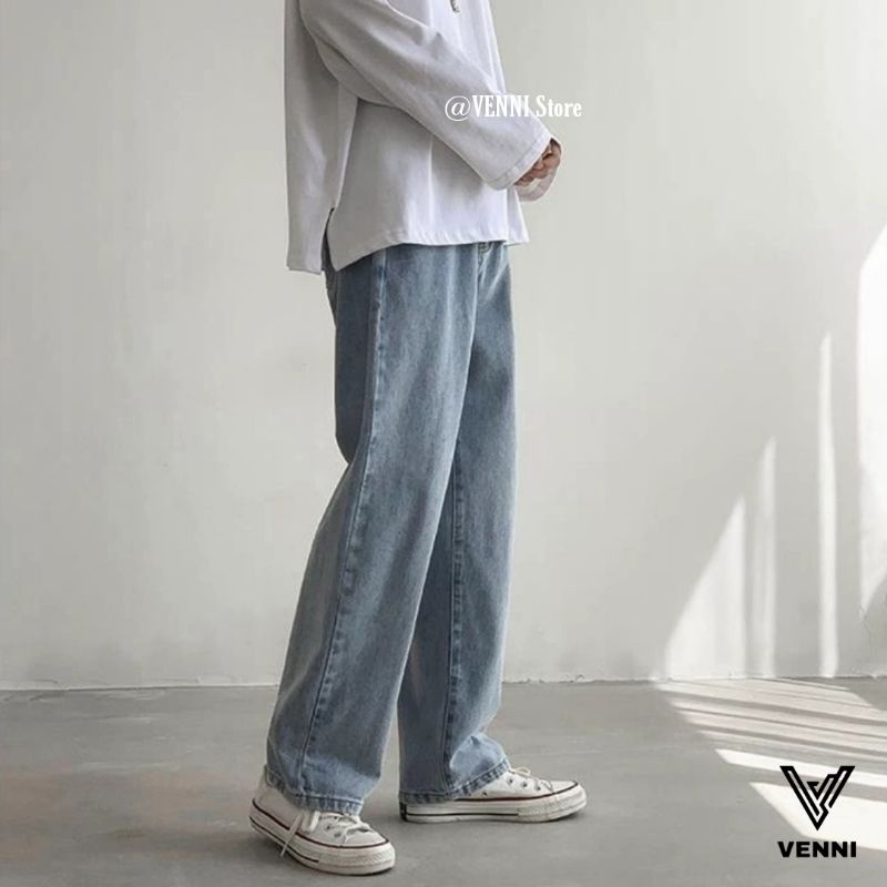 Quần jean VENNI nam nữ ống rộng quần dáng suông màu xanh nhạt - JOR01 | BigBuy360 - bigbuy360.vn