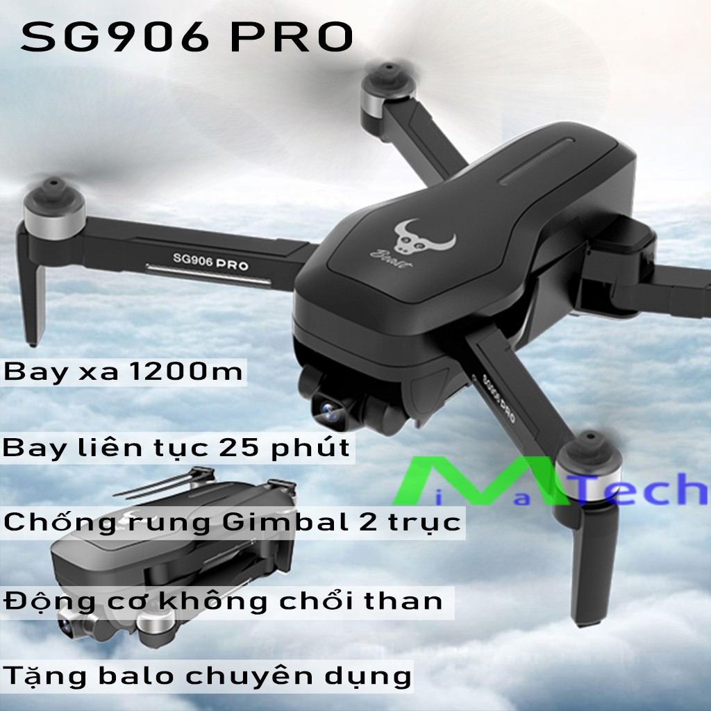 FLYCAM SG906 PRO 2 GIMBAL 3 TRỤC Camera 4K Bay 25 Phút Có GPS Tự Động Quay Về Tặng Balo