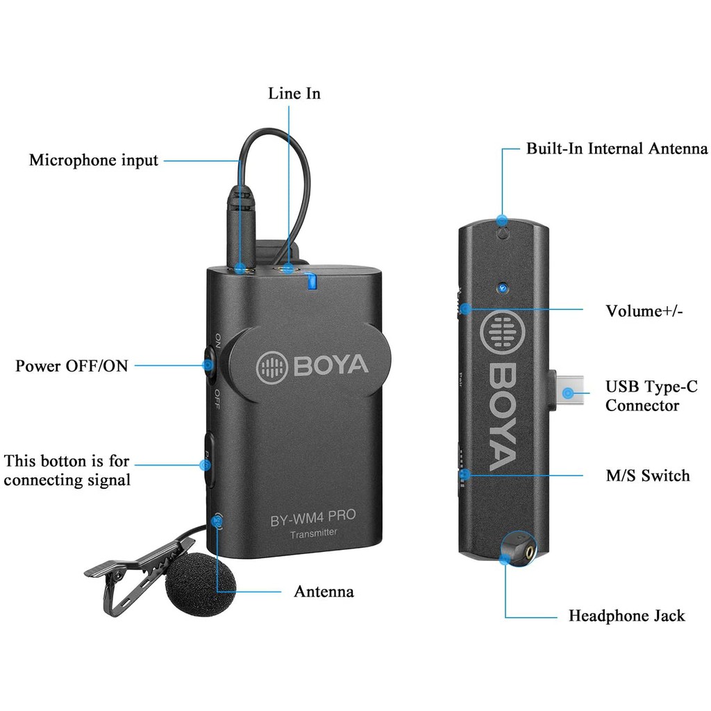 BOYA BY-WM4 PRO K6 - Hàng Chính Hãng - Mic thu âm không dây cổng Type-C | Thu cho 2 người | Dành cho điện thoại Android