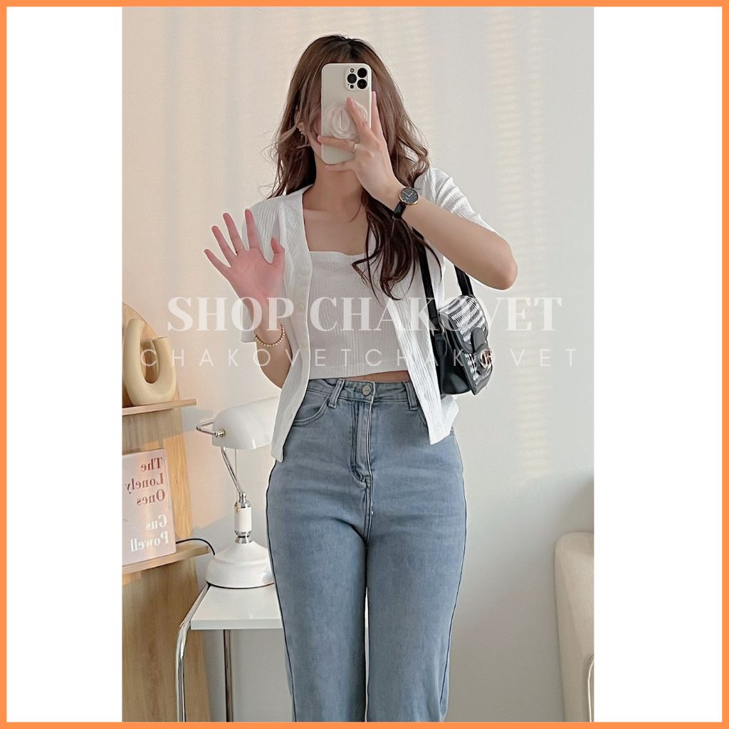 Set đồ nữ gồm áo Cadigan Croptop cổ V tay ngắn và áo 2 dây S8391 cao cấp Bộ nữ đẹp nhiều màu bánh bèo đi chơi sang chảnh