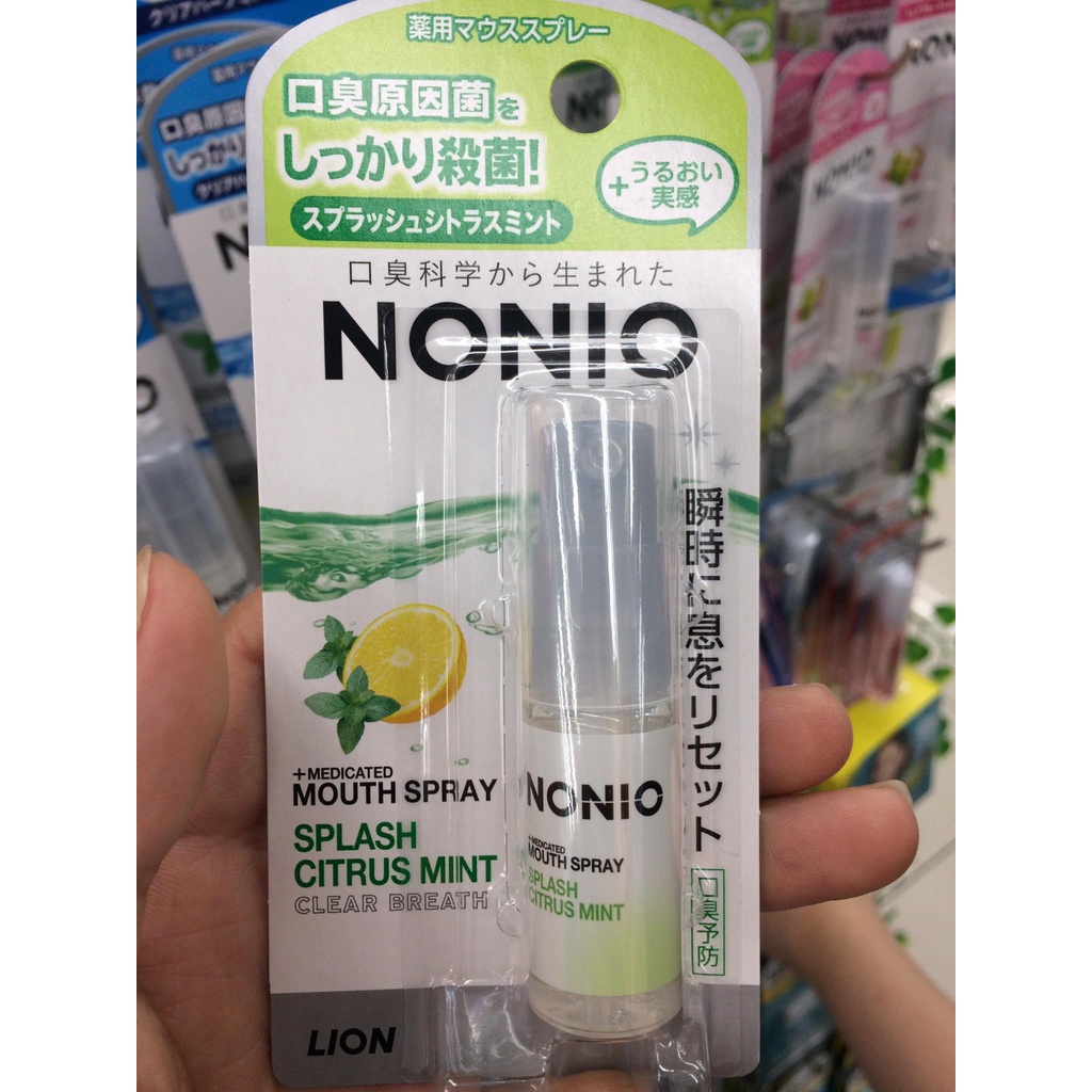 Xịt thơm miệng Nonio Lion Nhật Bản diệt khuẩn không gây hôi miệng 5ml Bạc hà, Chanh, trái cây