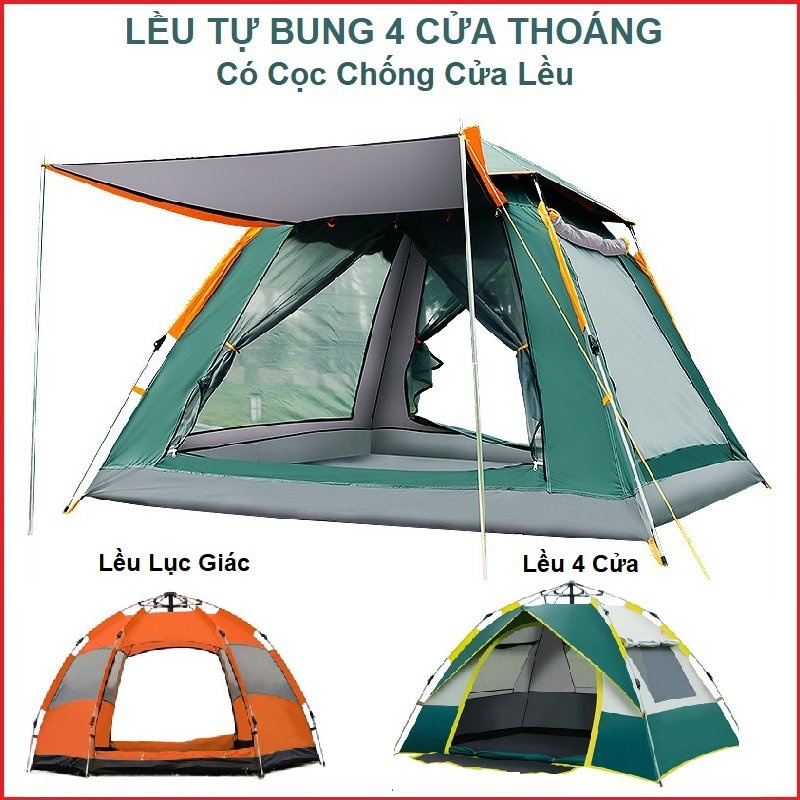 Lều Cắm Trại Lều Dã Ngoại Tự Bung 4-5 Người 2 Cửa Thông Thoáng