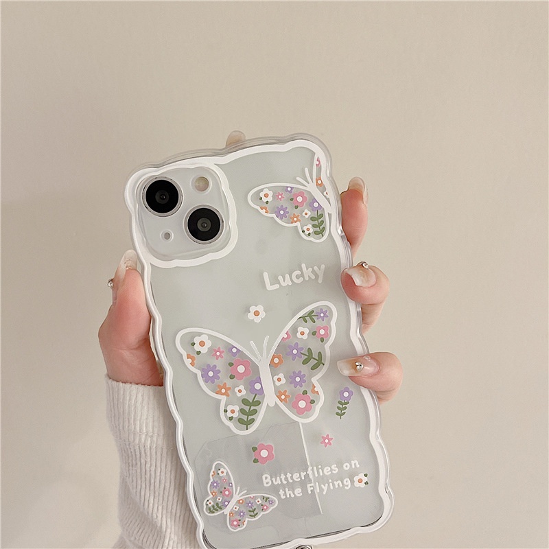 Ốp lưng iphone Ốp Điện Thoại Silicon Họa Tiết Hoa &amp; Bướm Có Vòng Tay Cho Iphone 13Pro 14pro xs 6 / 7 / 8 / plus / promax / mini-14 Dinuo case