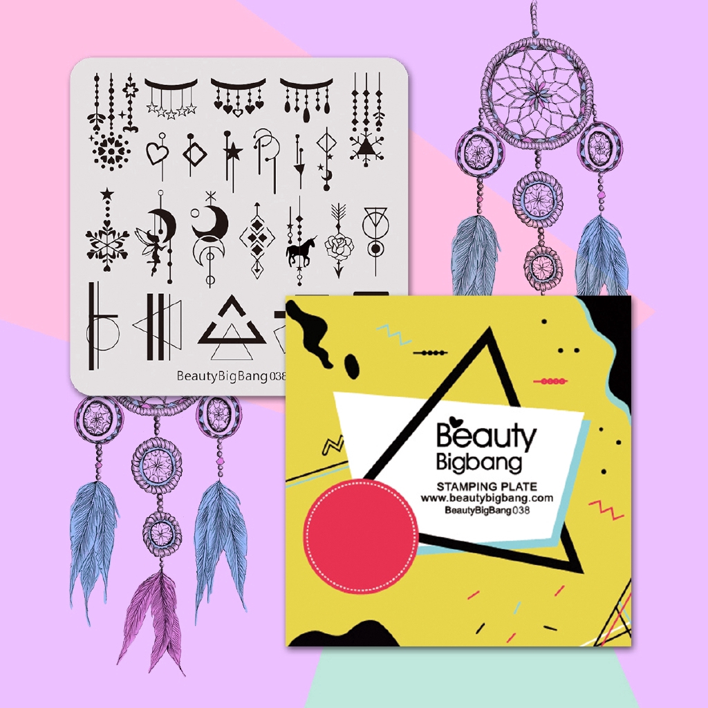 [Hàng mới về] Tấm dập móng tay BEAUTYBIGBANG 6 * 6cm đường tua rua hình học vuông