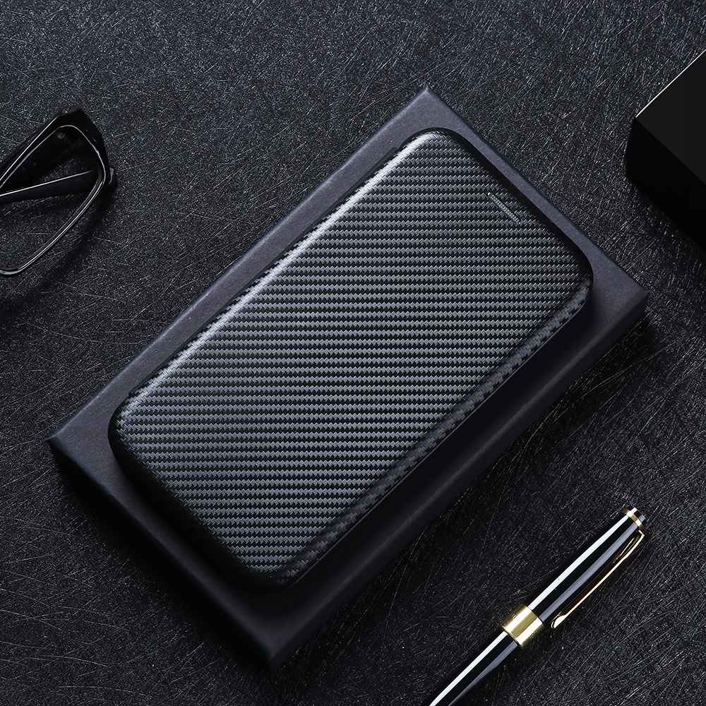 Bao da điện thoại PU kết cấu sợi carbon có ngăn đựng thẻ nắp lật từ tính sang trọng cho Xiaomi Mi 10T Pro 5G