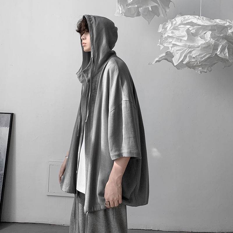 Áo Sơ Mi Ngắn Tay Có Mũ Trùm Thời Trang Mùa Hè Nhật Bản Cổ Điển Dành Cho Nam Nữ / 300