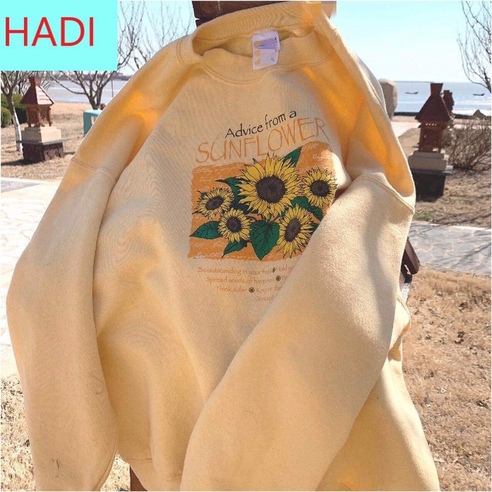 Áo khoác nam nữ Sweater nỉ ngoại lót bông in hình hoa hướng dương mẫu mới (Hình thật 100%)