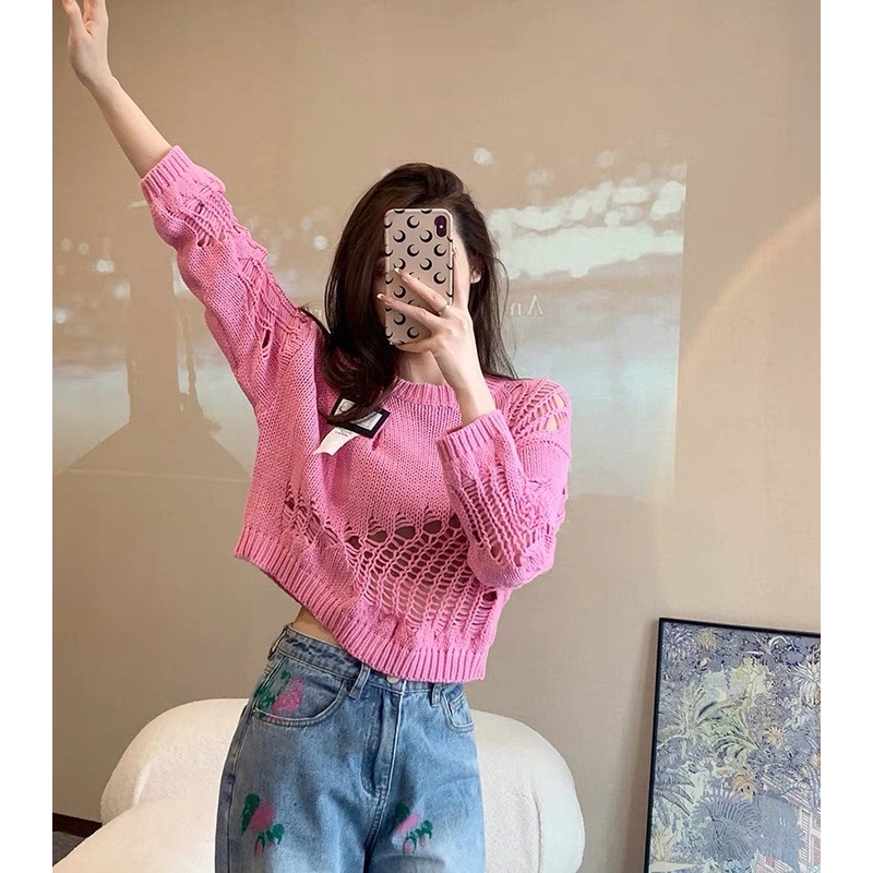 Áo Dệt Kim Tay Dài Dáng Rộng Dễ Phối Đồ Thời Trang Mùa Thu Cho Nữ