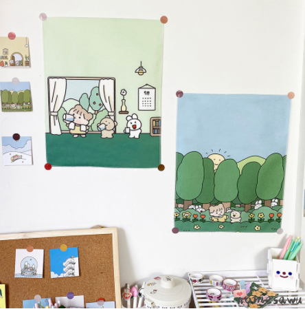 Tấm vải treo tường in hình hoạt hình dễ thương trang trí nội thất