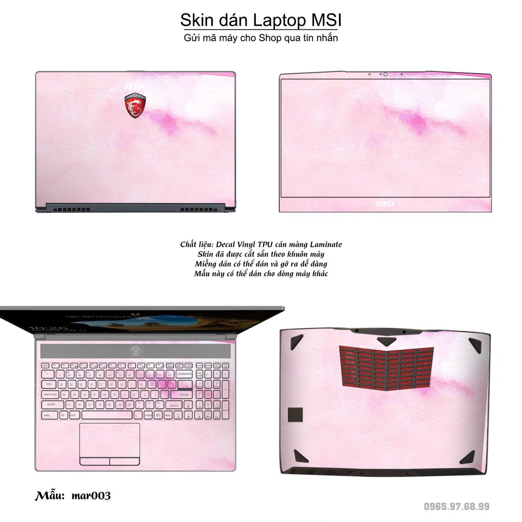 Skin dán Laptop MSI in hình vân Marble (inbox mã máy cho Shop)
