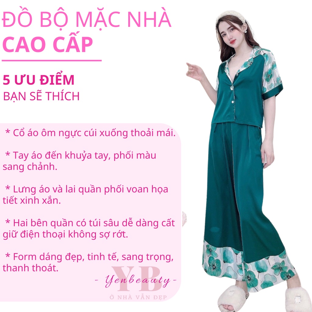 Đồ bộ pijama bigsize mặc nhà dễ thương, đồ ngủ nữ lụa dài cộc tay - yenbeauty đồ mặc nhà cao cấp