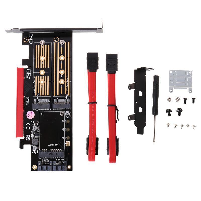 Thẻ Chuyển Đổi Pci-E 3.0 X16 Sang M.2 Ssd Pcie Sang M2 2x7pin Sata Port Nvme M2 Ssd Ahci Msata 3 Trong 1