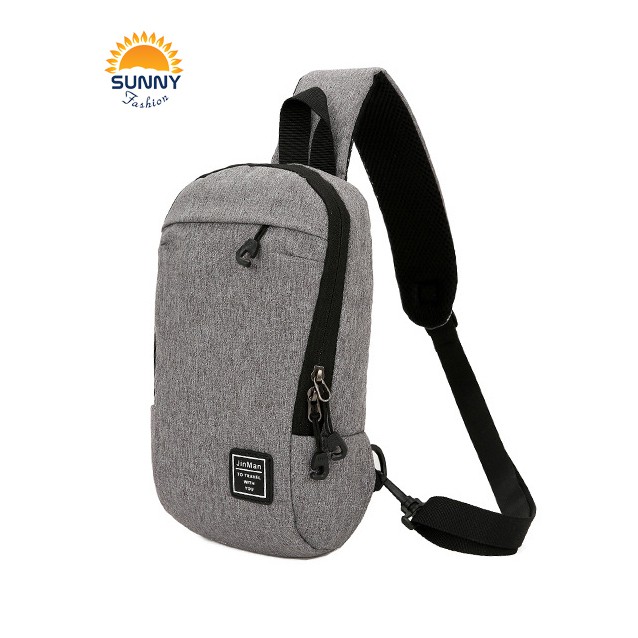 Túi đeo chéo nam, nữ vải canvas cao cấp, màu ghi viền chữ U đẹp mắt, T516 | BigBuy360 - bigbuy360.vn