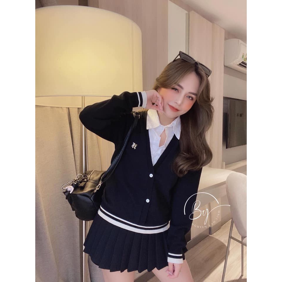Áo len kết hợp cổ sơ mi