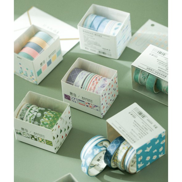 KimiTape Set 5 washi tape nhiều mẫu 10mmx2m băng dính nhỏ trang trí Bullet Journal