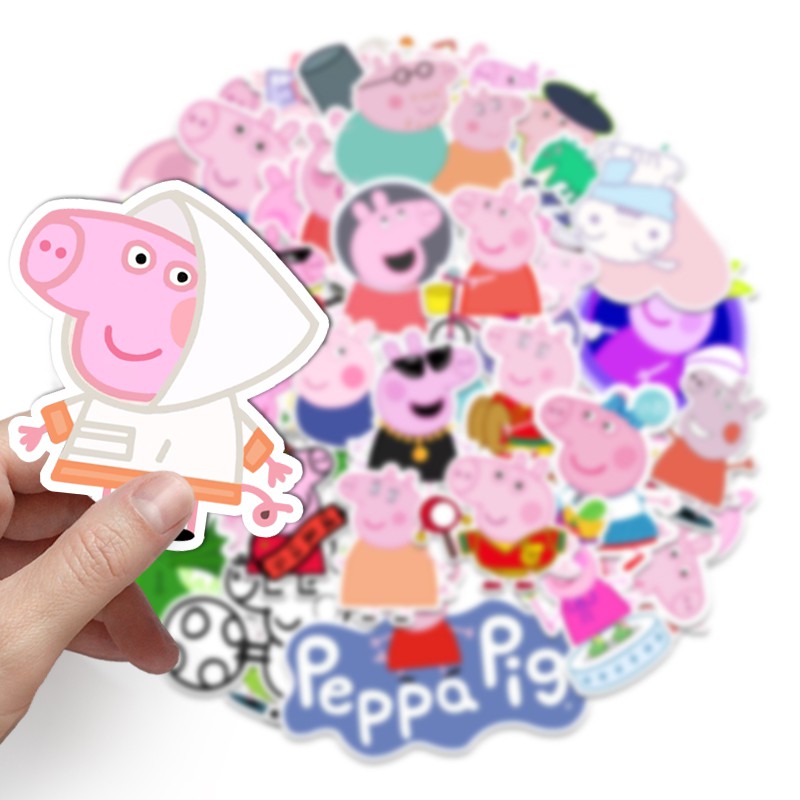 Bộ 50 Miếng Dán Hình Hoạt Hình Heo Peppa Chống Thấm Nước Trang Trí Laptop