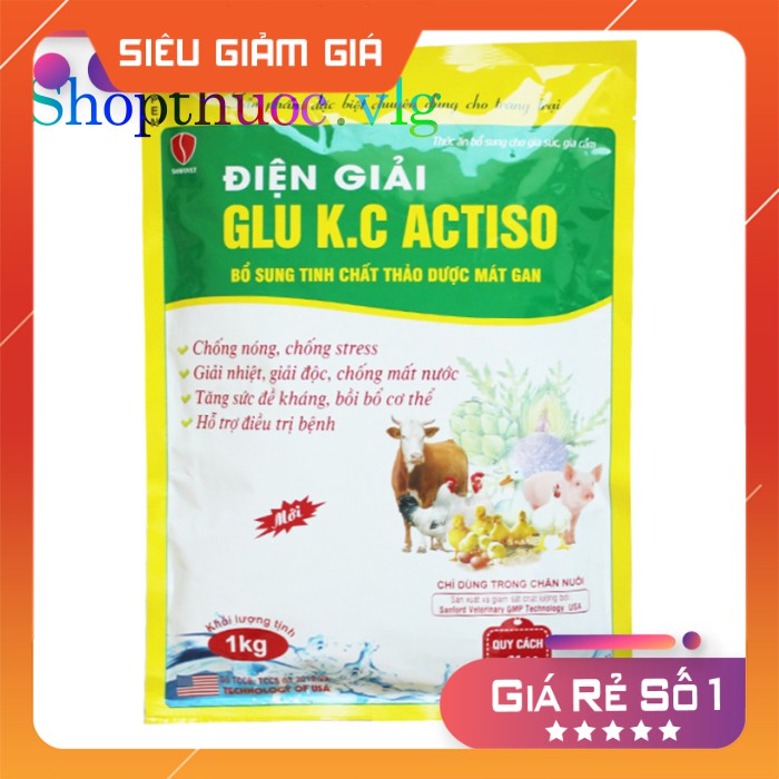 vitamin c GLU K.C ACTISO (1kg)- dùng trong thú Y CHỐNG STRESS, GIẢI NHIỆT, MÁT GAN, GIẢI ĐỘC