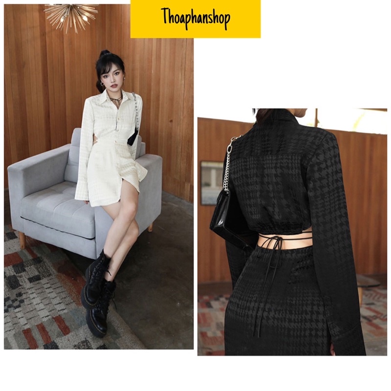 ĐẦM SƠ MI TAY DÀI CUT OUT LƯNG HAI MÀU [kèm ảnh thật ]