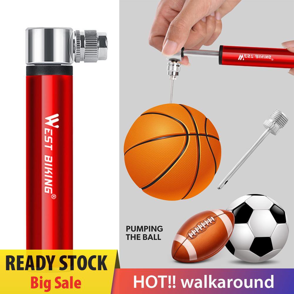 Walk WEST BIKING Mini Air Pump Aluminum Alloy Bicycle Tire Basketball Inflator 