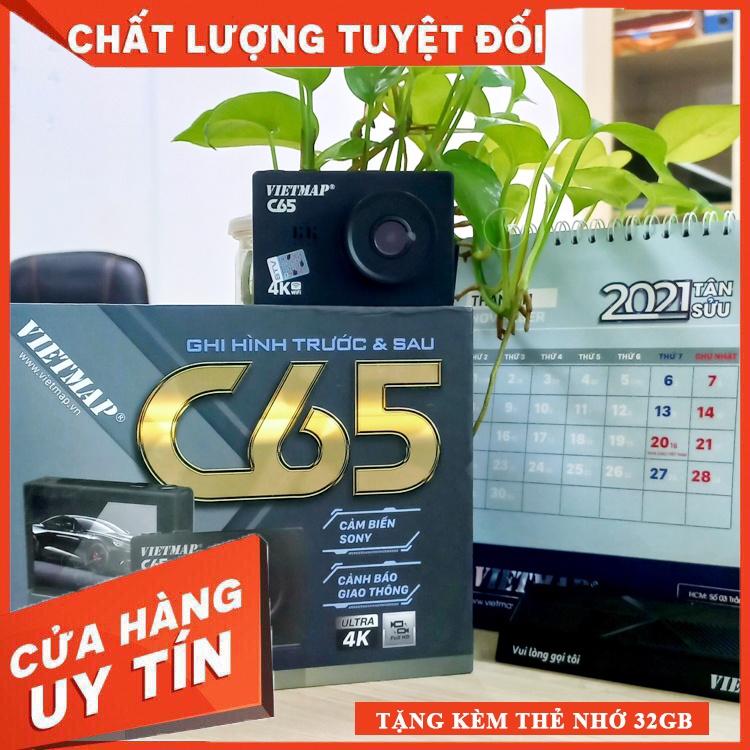 VIETMAP_C65 - CAMERA HÀNH TRÌNH 4K GHI HÌNH TRƯỚC SAU + CẢNH BÁO GIAO THÔNG + TẶNG THẺ NHỚ 32GB + TẶNG TINH DẦU CAFE