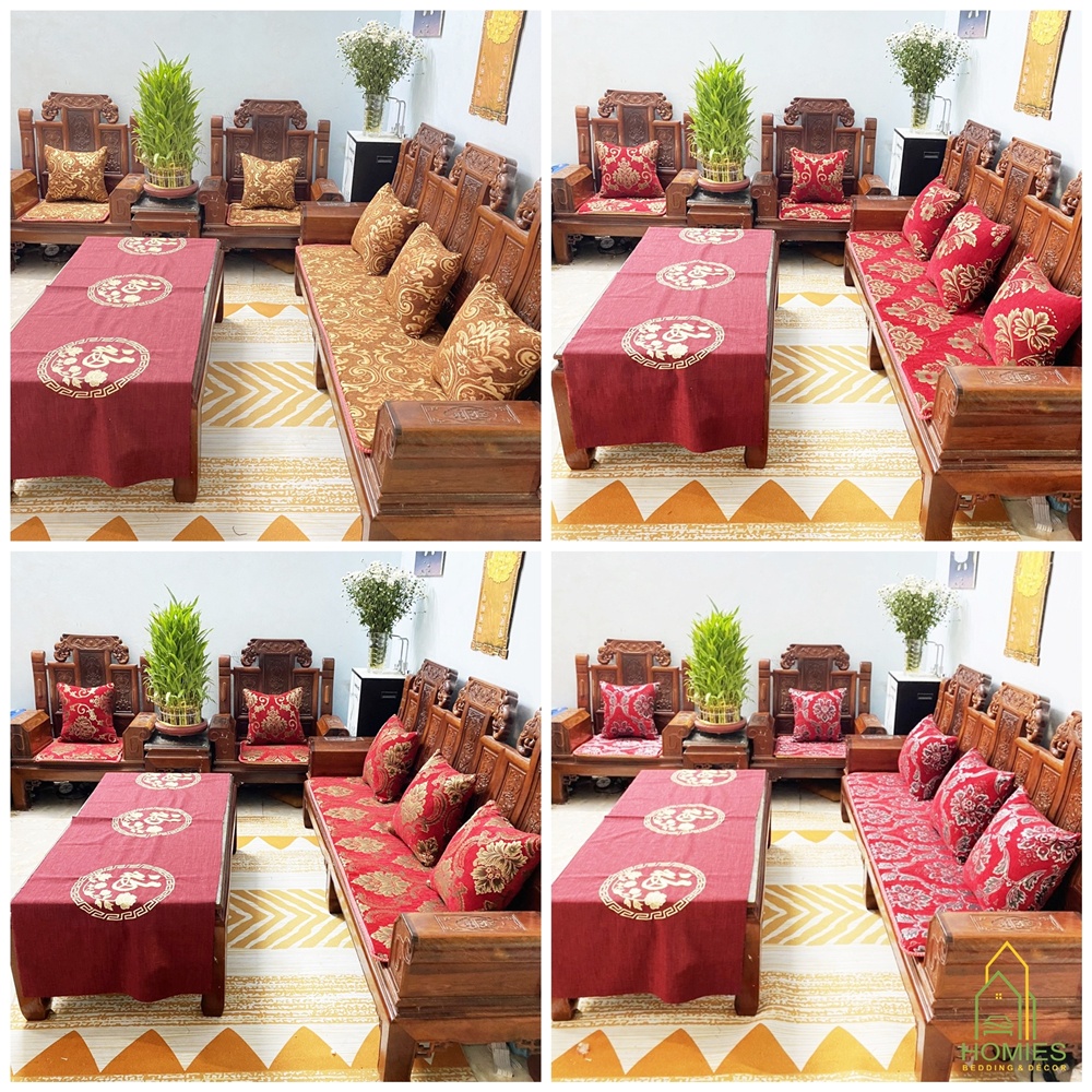 Bộ Đệm Ghế HOMIES Hoàng Gia Vải Gấm, Ruột Cao Su Đàn Hồi Cao Cấp - Nhiều Màu Lựa Chọn