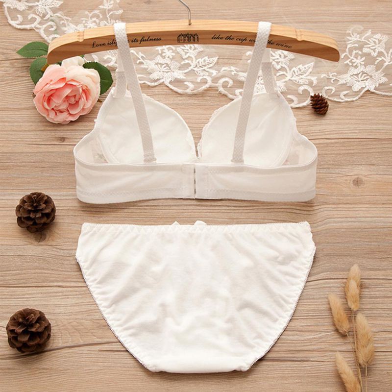 Set nội y nữ bằng cotton phối ren và nơ thoải mái