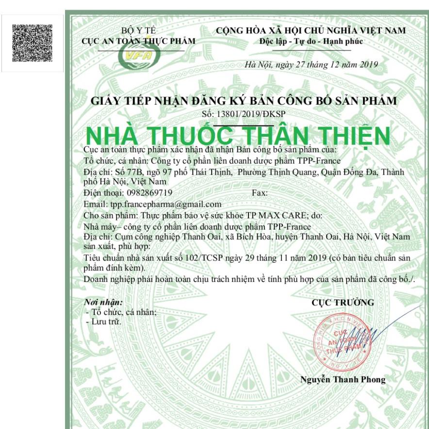 TP MAX CARE Giúp tăng tiết dịch khớp, hỗ trợ giảm đau do thoái hóa khớp (60 viên)