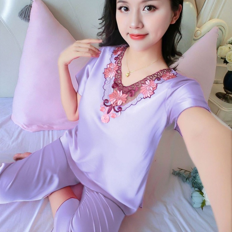 Women's Homewear Pajamas Nightgown Non-Glossy Lace Fabric ladies cute lady silk sexy cute bigsize