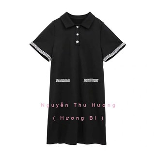 Váy đen cổ đức phối nhũ cho nữ