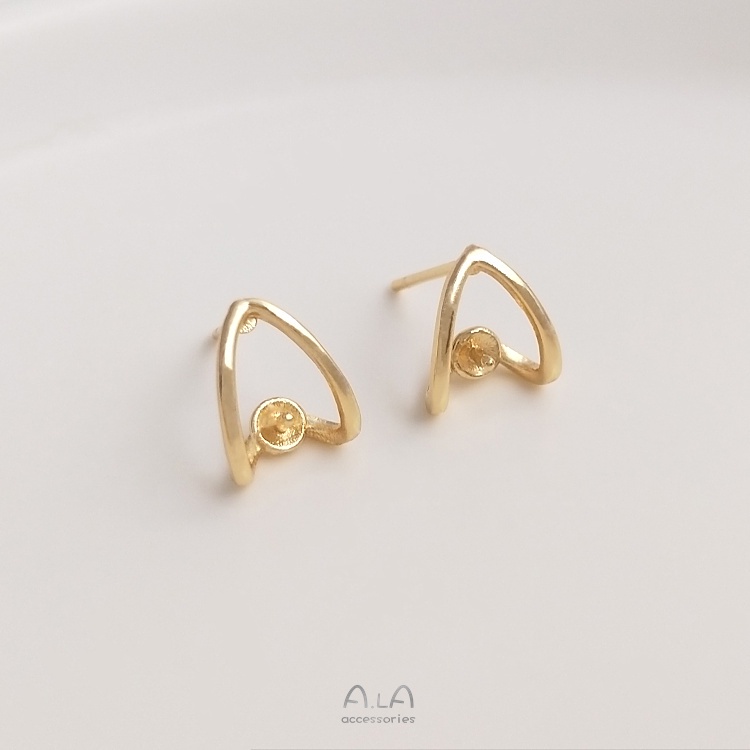 1 Cặp Bông Tai Bạc 925 Hình Chữ V Đính Hạt Ngọc Trai Nhân Tạo Màu Vàng 14K diy