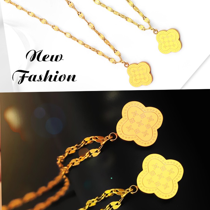 Dây chuyền nữ titan cao cấp kiểu lá me rớt mặt hoa 4 cánh siêu đẹp, bền màu ,chuẩn thời trang