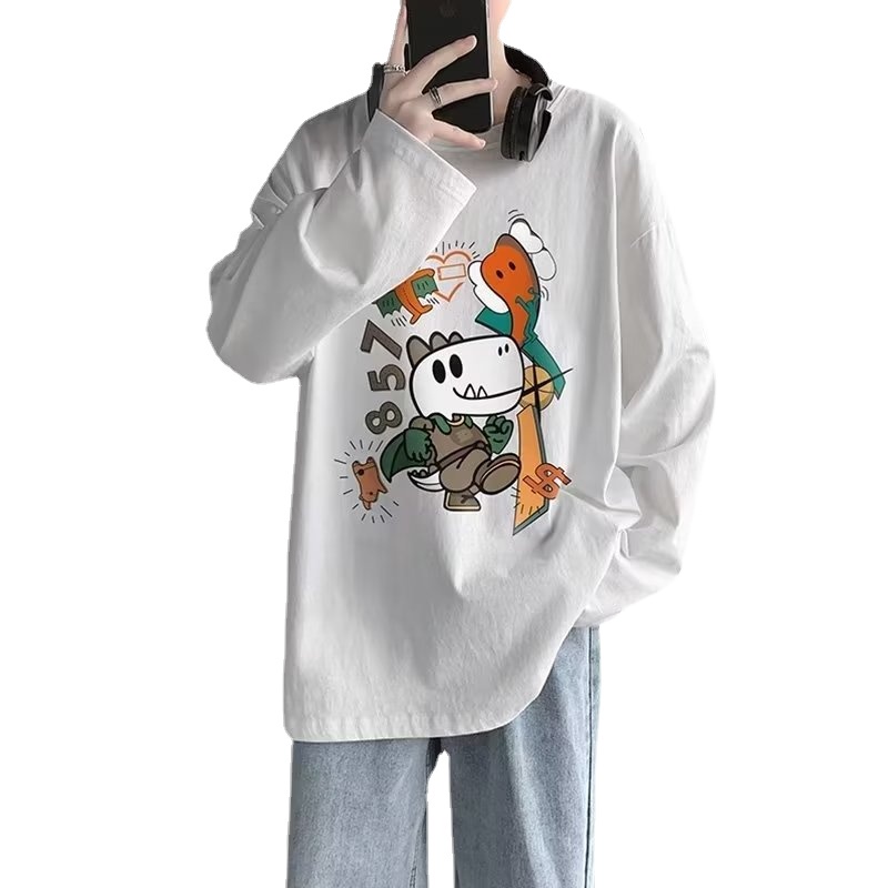 Áo Thun Tay Dài Dáng Rộng In Họa Tiết Hoạt Hình Phong Cách Hip Hop Hàn Quốc Thời Trang Cho Nam Và Nữ size M-5XL
