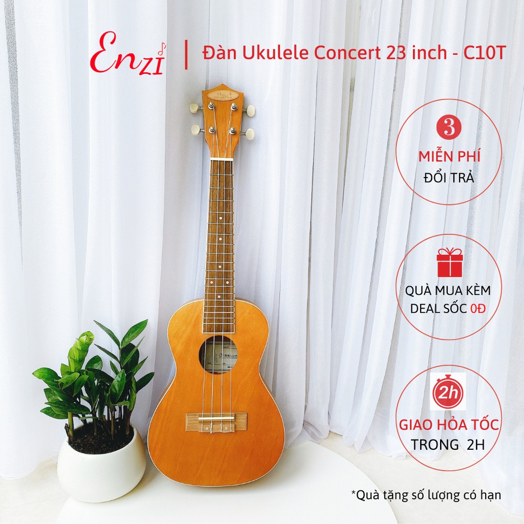 Đàn ukulele concert Enzi C10T màu gỗ phong cách cổ điển, âm thanh vang sáng giá rẻ chất lượng