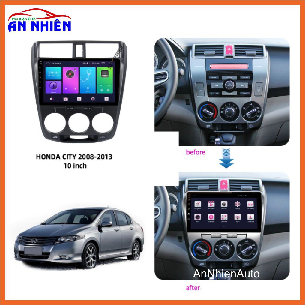 Màn Hình 10 inch Cho Xe CITY (2008-2014) - Màn Hình DVD Android Tặng Kèm Mặt Dưỡng Giắc Zin Cho Honda City