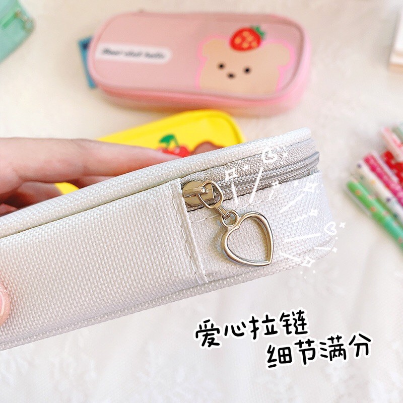 Ví/bóp đựng bút hình gấu/ vịt dễ thương chất liệu vải canvas mềm mãi dễ làm sạch