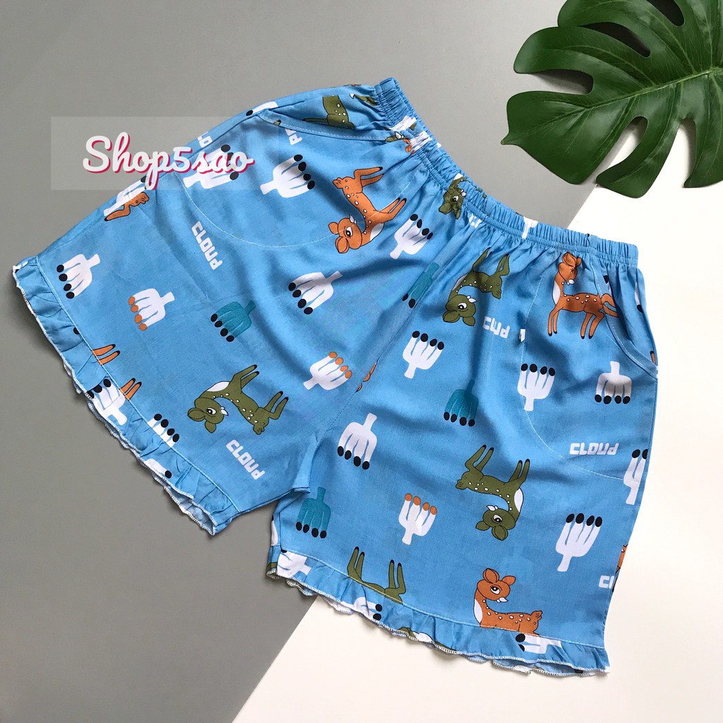 Đồ bộ lanh (tole) mặc nhà nữ SHOP5SAO đùi hai dây, quần có túi (50-75kg)